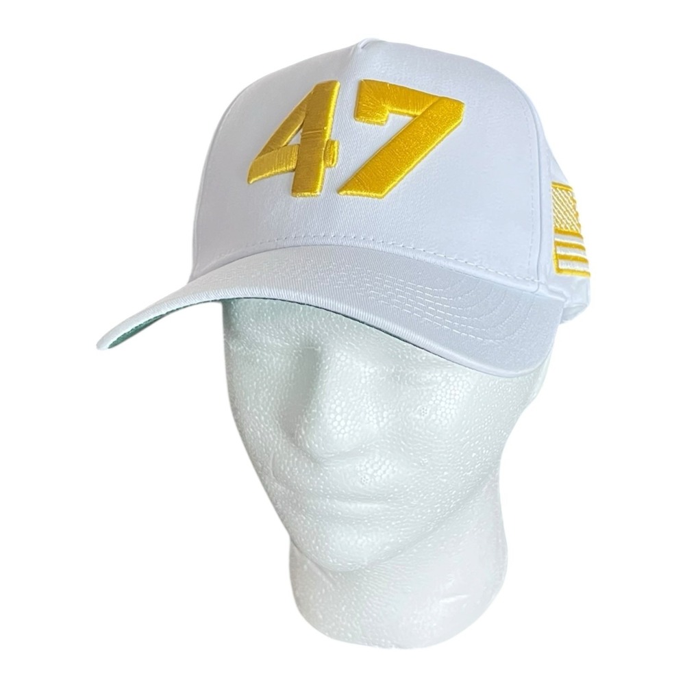 New Authentic Lmt. Ed. Charlie Kirk "47" Cap Hat White & Gold Turning Point USA